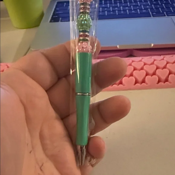 Bejeweled Beaded Pen - Green and Pink - Picture 3 of 3